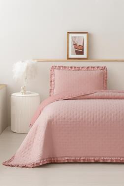 Lisbon Elyaf Dolgulu Tek Kişilik 180x240 Cm Yatak Örtüsü Pudra - Çeyiz Diyarı