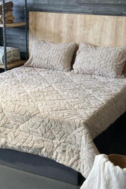 Lisome Çift Kişilik Pelüş Yatak Örtüsü 220x240 cm Bej - Çeyiz Diyarı