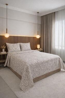 Liva 3 Parça Çift Kişilik Yatak Örtüsü 235x245 cm Bej - Çeyiz Diyarı