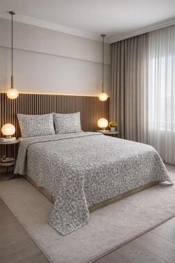 Liva 3 Parça Çift Kişilik Yatak Örtüsü 235x245 cm Gri - Çeyiz Diyarı