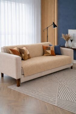 Liva Pelüş Kaymaz Tabanlı Koltuk Örtüsü 170x215 Cm Bej - Çeyiz Diyarı