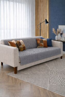 Liva Pelüş Kaymaz Tabanlı Koltuk Örtüsü 170x215 Cm Gri - Çeyiz Diyarı