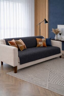 Liva Pelüş Kaymaz Tabanlı Koltuk Örtüsü 170x215 Cm Koyu Gri - Çeyiz Diyarı