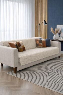 Liva Pelüş Kaymaz Tabanlı Koltuk Örtüsü 170x215 Cm Krem - Çeyiz Diyarı