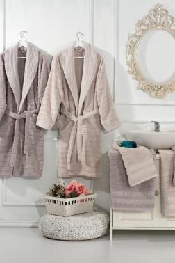 Lola 6 Parça Aile Bornoz Takımı Cappucino - Gri - Çeyiz Diyarı