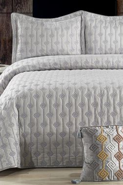 Lori Çift Kişilik Yatak Örtüsü 4 Parça Gri - Çeyiz Diyarı