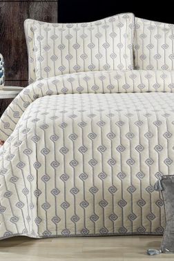 Lori Çift Kişilik Yatak Örtüsü 4 Parça Krem Gri - Çeyiz Diyarı