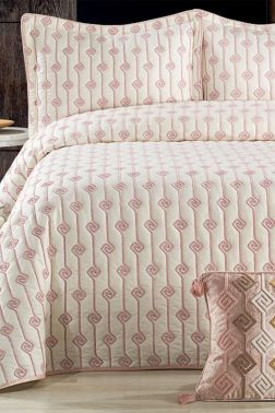 Lori Çift Kişilik Yatak Örtüsü 4 Parça Krem Pudra - Çeyiz Diyarı