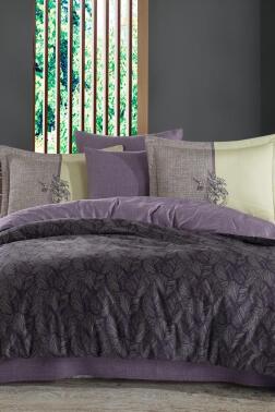 Lotus Pamuk Saten Çift Kişilik Nevresim Takımı Mor - Hobby