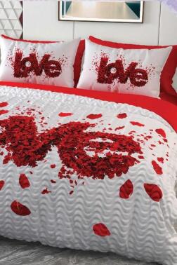 Love Mikro Saten 3D Dijital Baskılı Dört Mevsim Çift Kişilik Nevresim Takımı - Çeyiz Diyarı