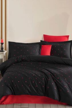 Lubow Poplin Nakışlı Çift Kişilik Nevresim Takımı Premium Siyah - Hobby