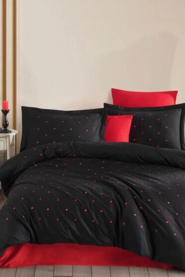 Lubow Poplin Nakışlı Çift Kişilik Nevresim Takımı Premium Siyah - Hobby