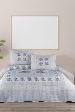 Lumora Baskılı Kapitoneli Çift Kişilik Yatak Örtüsü Açık Mavi - Çeyiz Diyarı