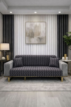 Lumpa Kırlent Kılıfı Hediyeli 170x210 cm Pamuklu Koltuk Örtüsü Antrasit - Çeyiz Diyarı