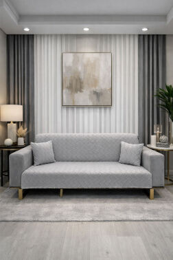 Lumpa Kırlent Kılıfı Hediyeli 170x210 cm Pamuklu Koltuk Örtüsü Gri - Çeyiz Diyarı