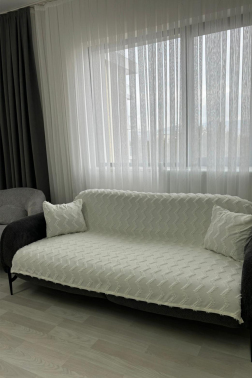 Lumpa Kırlent Kılıfı Hediyeli 170x210 cm Pamuklu Koltuk Örtüsü Krem - Çeyiz Diyarı (1)