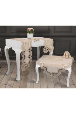 Lüx Kaftan Kordone 5 Parça Salon Takımı Cappucino - Çeyiz Diyarı