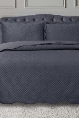 Lydia Çift Kişilik Lüks Kadife Yatak Örtüsü Antrasit - Çeyiz Diyarı