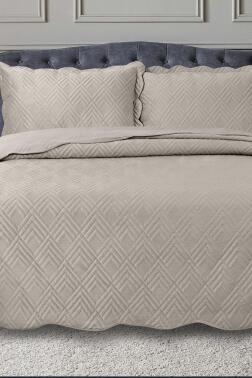 Lydia Çift Kişilik Lüks Kadife Yatak Örtüsü Bej - Çeyiz Diyarı