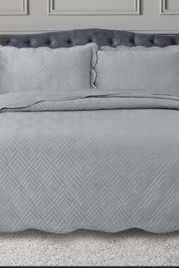 Lydia Çift Kişilik Lüks Kadife Yatak Örtüsü Gri - Çeyiz Diyarı