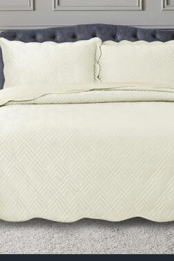 Lydia Çift Kişilik Lüks Kadife Yatak Örtüsü Krem - Çeyiz Diyarı