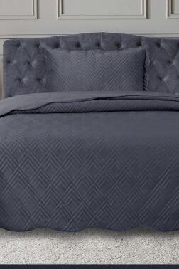 Lydia Tek Kişilik Lüks Kadife Yatak Örtüsü Antrasit - Çeyiz Diyarı