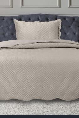 Lydia Tek Kişilik Lüks Kadife Yatak Örtüsü Bej - Çeyiz Diyarı