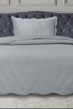 Lydia Tek Kişilik Lüks Kadife Yatak Örtüsü Gri - Çeyiz Diyarı