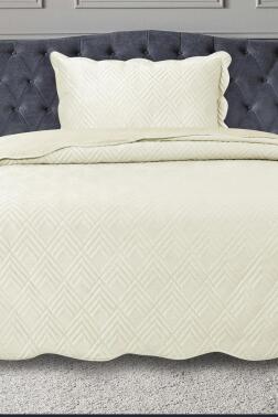 Lydia Tek Kişilik Lüks Kadife Yatak Örtüsü Krem - Çeyiz Diyarı