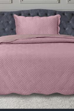 Lydia Tek Kişilik Lüks Kadife Yatak Örtüsü Pudra - Çeyiz Diyarı