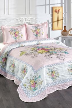 Madison Baskılı Kapitoneli Çift Kişilik Yatak Örtüsü Pembe - Çeyiz Diyarı