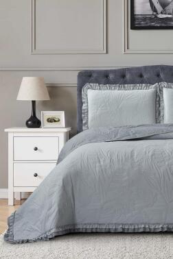 Madrid Elyaf Dolgulu Çift Kişilik 240x260 Cm Yatak Örtüsü Antrasit - Çeyiz Diyarı