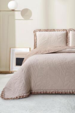 Madrid Elyaf Dolgulu Çift Kişilik 240x260 Cm Yatak Örtüsü Bej - Çeyiz Diyarı