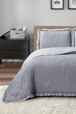 Madrid Elyaf Dolgulu Çift Kişilik 240x260 Cm Yatak Örtüsü Gri - Çeyiz Diyarı