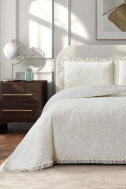 Madrid Elyaf Dolgulu Çift Kişilik 240x260 Cm Yatak Örtüsü Krem - Çeyiz Diyarı