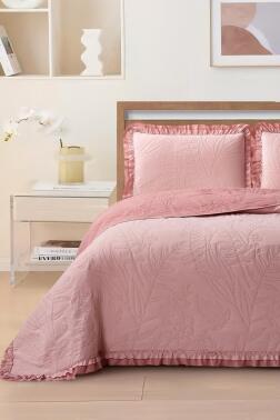 Madrid Elyaf Dolgulu Çift Kişilik 240x260 Cm Yatak Örtüsü Pudra - Çeyiz Diyarı