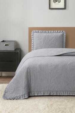 Madrid Elyaf Dolgulu Tek Kişilik 180x240 Cm Yatak Örtüsü Gri - Çeyiz Diyarı