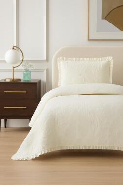 Madrid Elyaf Dolgulu Tek Kişilik 180x240 Cm Yatak Örtüsü Krem - Çeyiz Diyarı