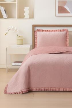Madrid Elyaf Dolgulu Tek Kişilik 180x240 Cm Yatak Örtüsü Pudra - Çeyiz Diyarı