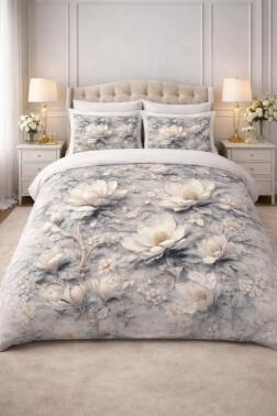 Magnolia 5D Baskılı %100 Pamuklu Çift Kişilik Nevresim Takımı - Çeyiz Diyarı