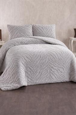 Malaga Tavşan Tüyü Çift Kişilik Yatak Örtüsü 220x240 Gri - Çeyiz Diyarı
