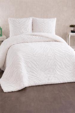 Malaga Tavşan Tüyü Çift Kişilik Yatak Örtüsü 220x240 Krem - Çeyiz Diyarı