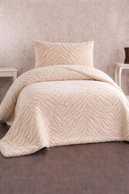 Malaga Tavşan Tüyü Tek Kişilik Yatak Örtüsü 180x240 Bej - Çeyiz Diyarı