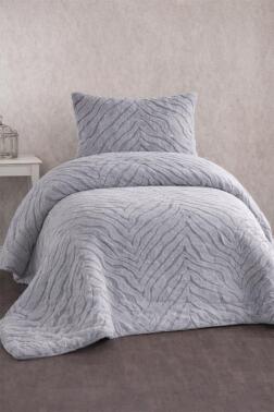 Malaga Tavşan Tüyü Tek Kişilik Yatak Örtüsü 180x240 Gri - Çeyiz Diyarı