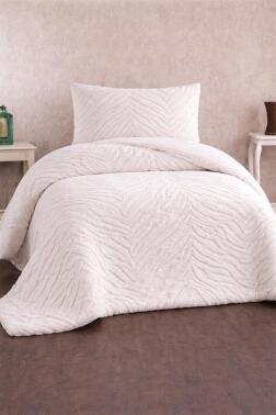 Malaga Tavşan Tüyü Tek Kişilik Yatak Örtüsü 180x240 Krem - Çeyiz Diyarı