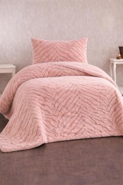 Malaga Tavşan Tüyü Tek Kişilik Yatak Örtüsü 180x240 Pudra - Çeyiz Diyarı
