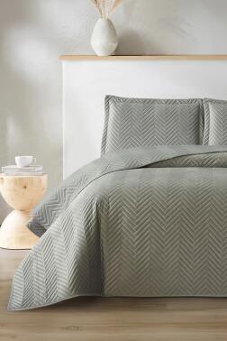 Malta Çift Kişilik Lüks Kadife 240x260 cm Yatak Örtüsü Gri - Çeyiz Diyarı