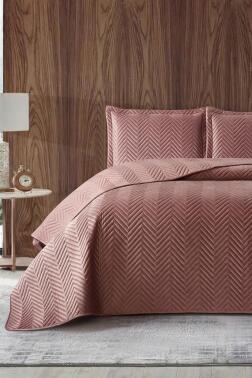 Malta Çift Kişilik Lüks Kadife 240x260 cm Yatak Örtüsü Gül Kurusu - Çeyiz Diyarı