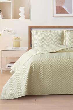 Malta Çift Kişilik Lüks Kadife 240x260 cm Yatak Örtüsü Krem - Çeyiz Diyarı