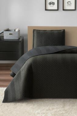Malta Tek Kişilik Lüks Kadife 180x240 cm Yatak Örtüsü Antrasit - Çeyiz Diyarı